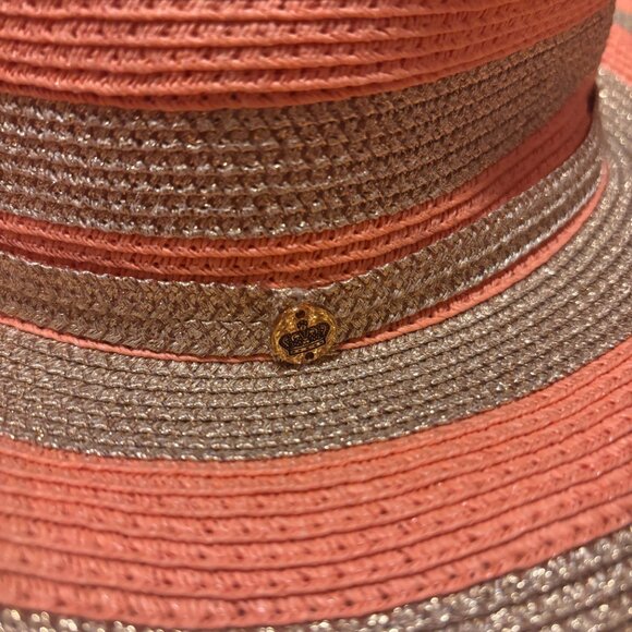 Juicy Couture Coral Striped Straw Sunhat NWT Women’s Summer Beach Hat One Size - Picture 2 of 4